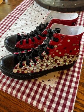 Red Blinged Up Converse Sneakers